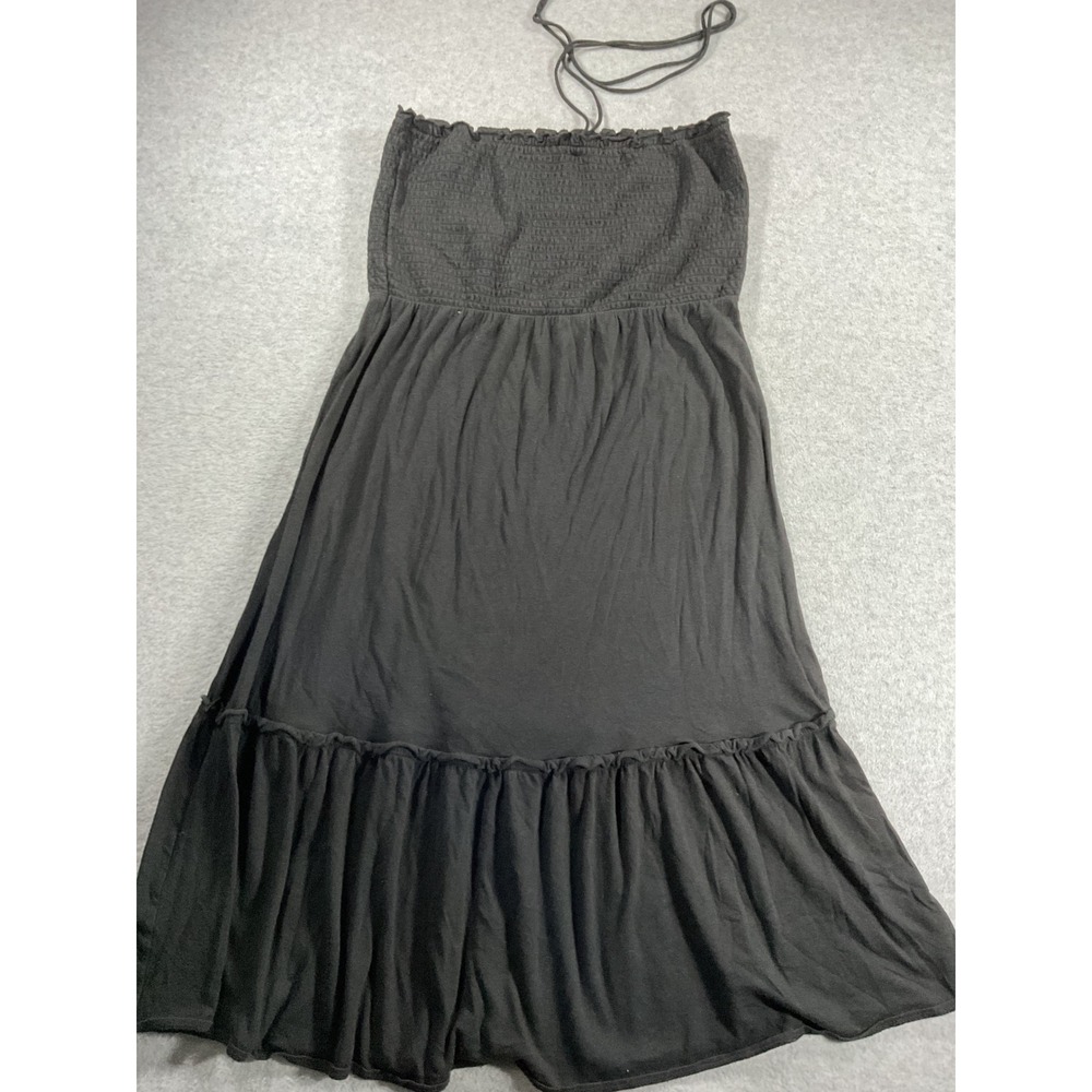 American Eagle Black Smocked Tiered Midi Dress Strapless Halter M 2391